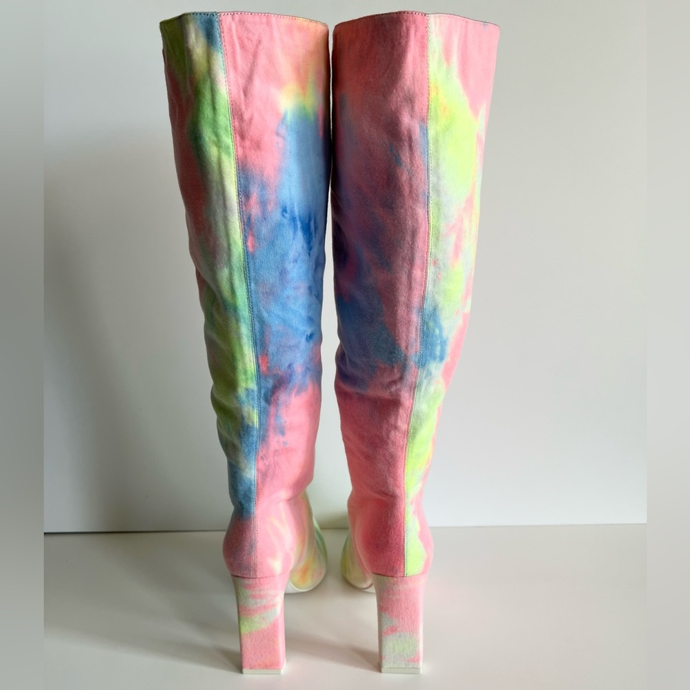 NWOT Jeffrey Campbell Anaise Dusty Tie Dye Fabric Knee High Boots - Picture 5 of 11
